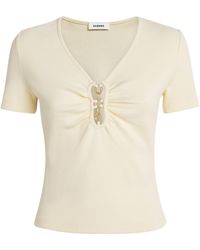 Sandro - Stretch-Cotton Ruched-Detail T-Shirt - Lyst