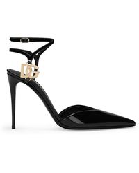 Dolce & Gabbana - Patent Leather Logo-Detail Slingback Heels - Lyst
