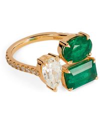 SHAY - Yellow Gold, Diamond And Emerald Triple Threat Ring (size 7) - Lyst