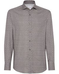 Brunello Cucinelli - Cotton Geometric Print Slim-fit Shirt - Lyst