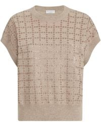 Brunello Cucinelli - Cashmere Sequin Check Knit T-Shirt - Lyst