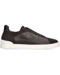 ZEGNA - Leather-Cashmere Triple Stitch Secondskin Sneakers - Lyst