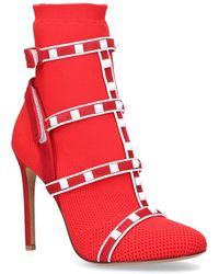 Valentino Rockstud Bodytech Ankle Boots 105 - Red