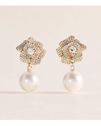 Self-Portrait - Crystal And Faux Pearl Flower Earrings - Lyst