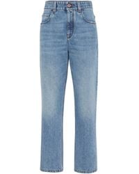 Brunello Cucinelli - Logo Patch Mid-Rise Straight-Fit Jeans - Lyst