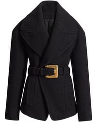 Balmain - Virgin Wool Belted Pea Coat - Lyst