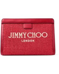 Jimmy Choo - Raffia Leather-Trim Avenue Pouch - Lyst