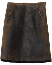 Miu Miu - Distressed Leather Midi Skirt - Lyst