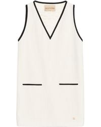 Valentino - Cotton Tweed V-Neck Mini Dress - Lyst