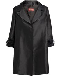 Max Mara Embroidered-cuff Cesena Coat - Black