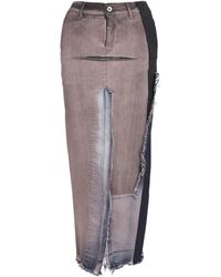 Rick Owens - Distressed Denim Midi Skirt - Lyst