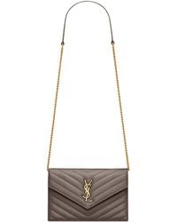 Saint Laurent - Leather Envelope Chain Wallet - Lyst