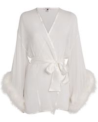 Gilda & Pearl - Silk Feather-Trim Sheer Diana Short Robe - Lyst