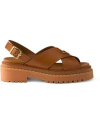 Prada - Leather Crossover Platform Sandals 55 - Lyst