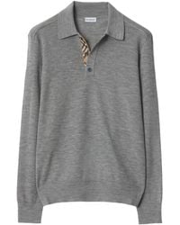 Burberry - Wool Check-Detail Long-Sleeve Polo Shirt - Lyst