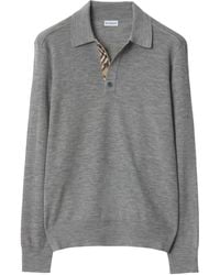 Burberry - Wool Check-Detail Long-Sleeve Polo Shirt - Lyst