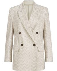 Brunello Cucinelli - Linen Chevron Double-Breasted Blazer - Lyst