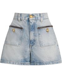 Sandro - Leather-Trim Denim Shorts - Lyst