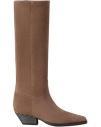 Brunello Cucinelli - Suede Monili-Heel Knee-High Boots 50 - Lyst