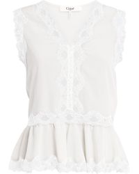 Chloé - Silk Crepe De Chine Lace Peplum Top - Lyst