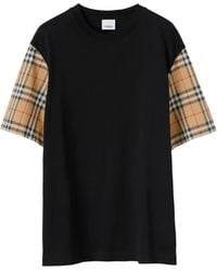 Burberry - Net Sustain Checked Poplin-Trimmed Cotton-Jersey T-Shirt - Lyst