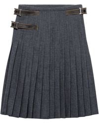 Prada - Wool Hopsack Pleated Midi Skirt - Lyst