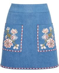 Veronica Beard - Denim Embroidered Mini Skirt - Lyst