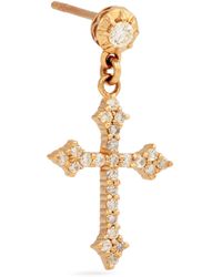 Jacquie Aiche - Yellow Gold And Diamond Gothic Cross Single Earring - Lyst