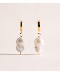 Hermina Athens - Plated Freshwater Pearl Hoop Earrings - Lyst