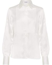 Brunello Cucinelli - Stretch-Silk Satin Shirt - Lyst