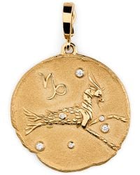 Azlee - Large And Diamond Capricorn Coin Charm - Lyst