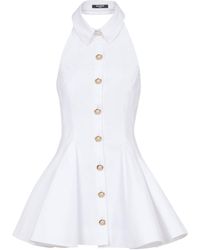 Balmain - Cotton Poplin Backless Mini Dress - Lyst