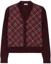 Burberry - Wool-Silk Check Panel Cardigan - Lyst