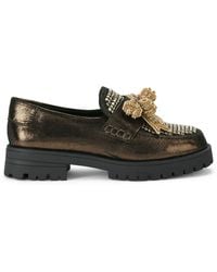 Kurt Geiger - Leather Embellished Bow Loafers - Lyst