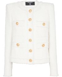 Balmain - Collarless 4 Pockets Tweed Jacket, Long Sleeves, , 100% Cotton - Lyst