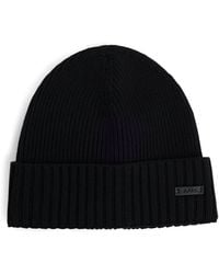 BOSS - Virgin Wool Logo-Badge Beanie - Lyst