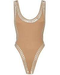 Norma Kamali Stud Marissa Side Boob High Cut One Piece Swimsuit - Sun Tan - Brown