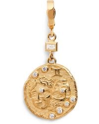 Azlee - Small And Diamond Gemini Coin Charm - Lyst