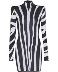 Balmain - Short Knit Dress With Zebra Intarsia - Lyst
