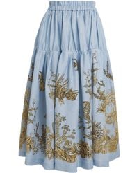 La DoubleJ - Linen Gala Tiered Midi Skirt - Lyst