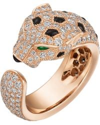 Cartier - Rose Gold, Diamond, Emerald And Onyx Panthère De Ring - Lyst