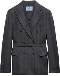 Prada - Wool Check Double-Breasted Blazer - Lyst