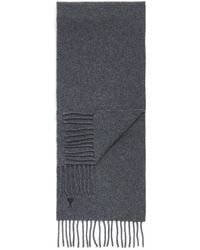 Ami Paris - Wool Ami De Coeur Fringed Scarf - Lyst