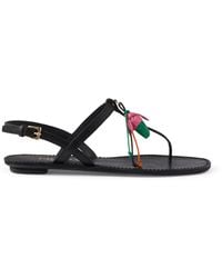 Prada - Antiqued Leather Floral Thong Sandals - Lyst