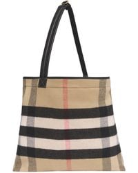 Burberry Cotton Large Check Beach Tote Bag in Brown | Lyst