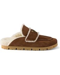 Prada - Suede Shearling-Lined Mules - Lyst