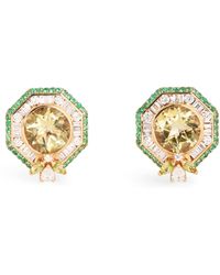 BeeGoddess - Diamond, Emerald And Peridot Honeycomb Bee Earrings - Lyst