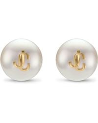Jimmy Choo - Faux Pearl Logo Stud Earrings - Lyst
