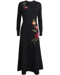 Carolina Herrera - Virgin Wool-Silk Floral Embroidered Midi Dress - Lyst