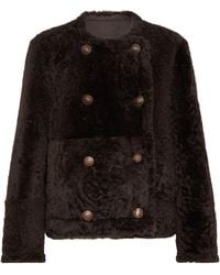 Brunello Cucinelli - Shearling-Leather Reversible Pea Coat - Lyst